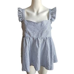 SIMPLY SOUTHERN Seersucker Ruffle Striped Flutter Sleeve Top Medium Coquette